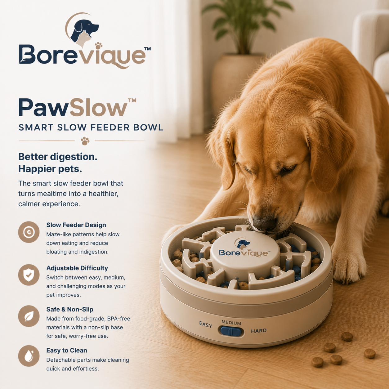 Borevique™ PawSlow Smart Slow Feeder Bowl