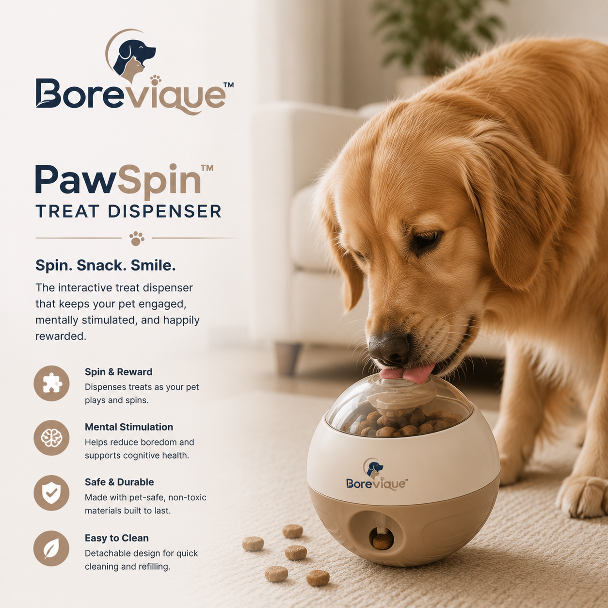Borevique™ PawSpin Interactive Treat Dispenser