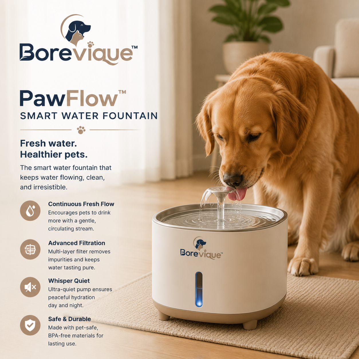 Borevique™ PawFlow Smart Water Fountain