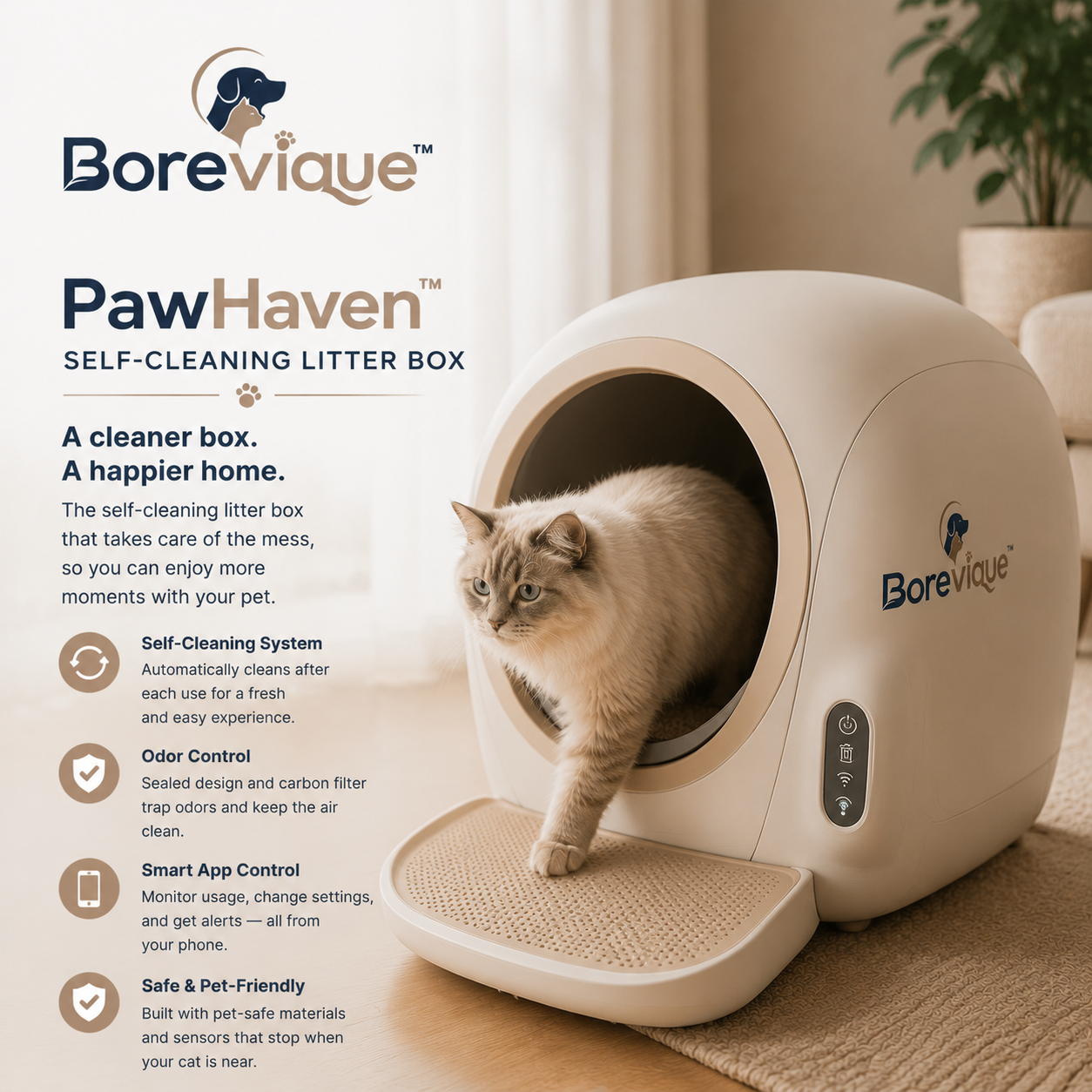 Borevique™ PawHaven Self-Cleaning Litter Box